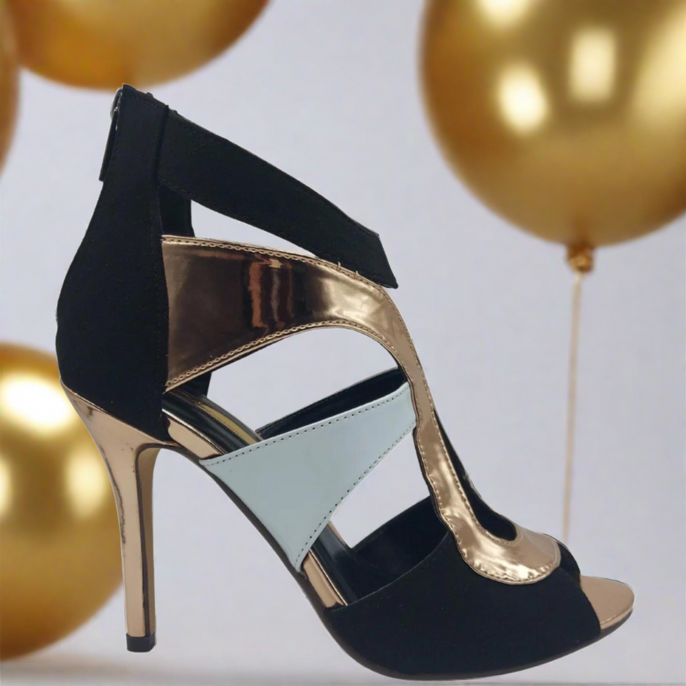 Glamour Black and Rose Gold Metallic Heel