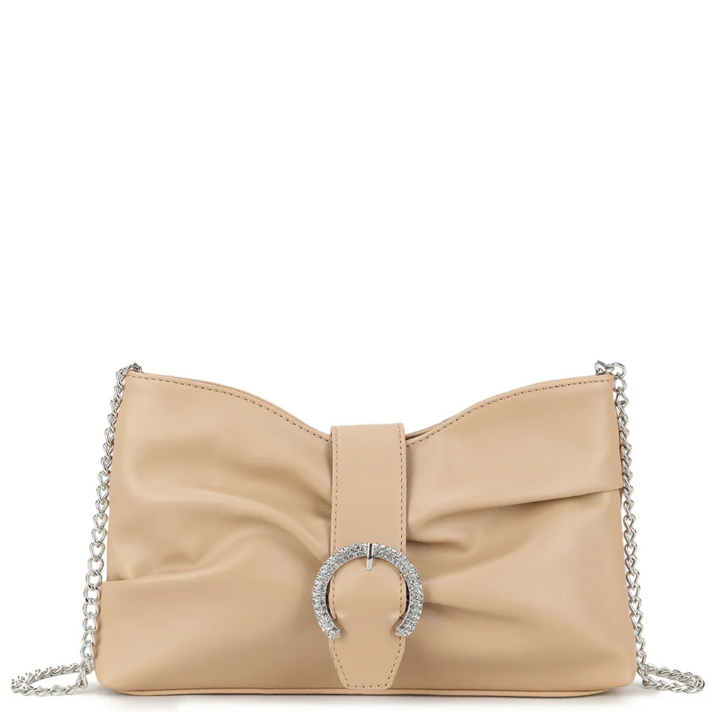 Premium Faux Leather Clutch Bag with Chain Strap and Diamante Accent