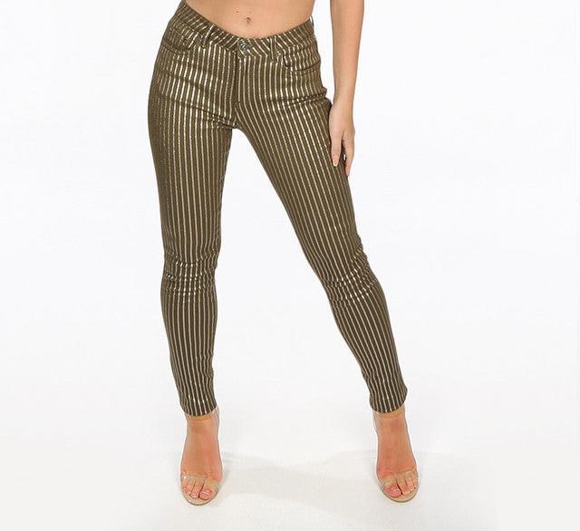 Toxik Gold Striped Skinny Jeans