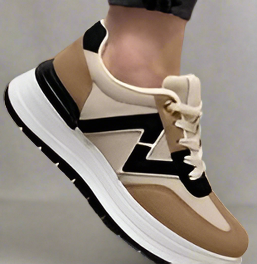 Designer Inspired Black/Beige Chunky Trainer