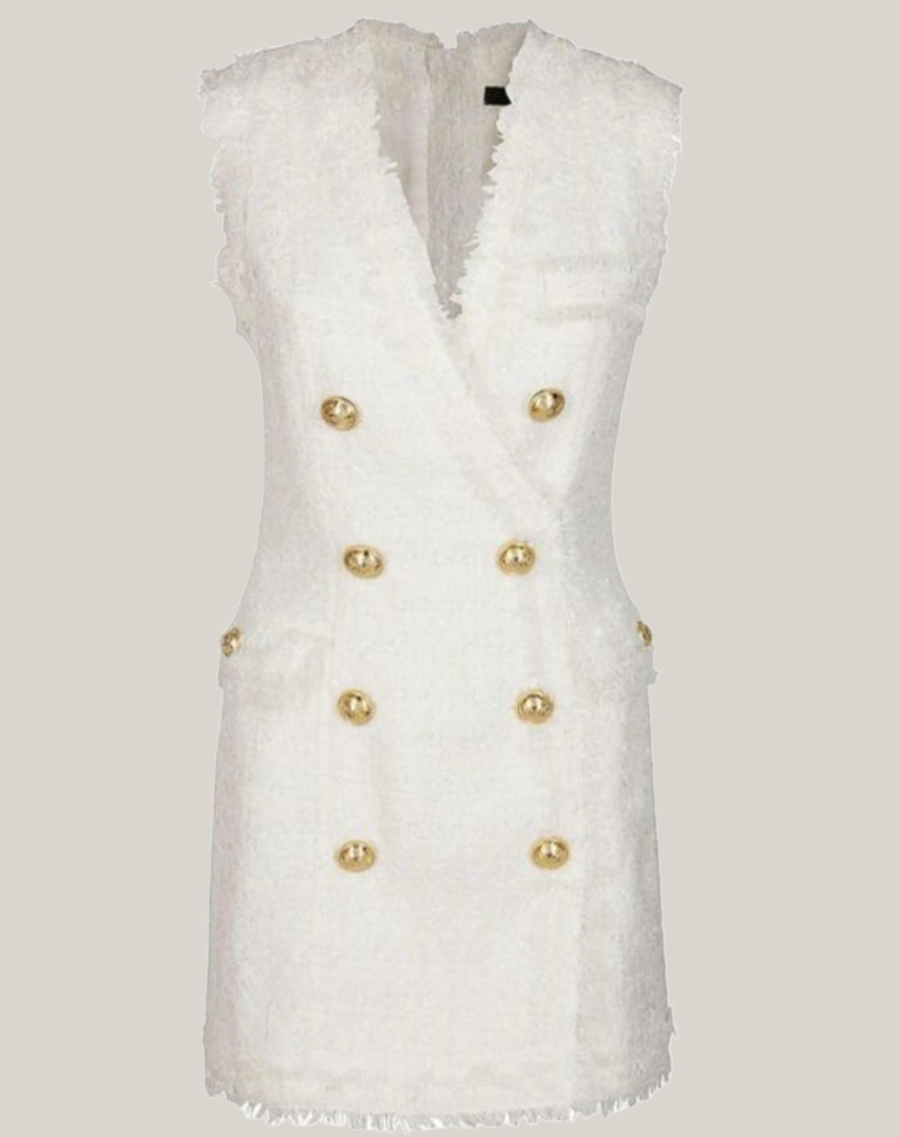 Tweed Style White Pinafore Dress