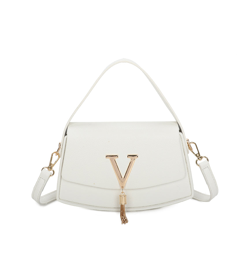 White Crossbody / Handheld Bag with Gold Detail