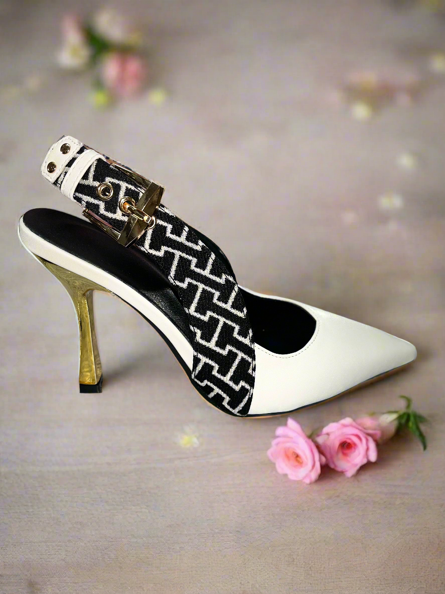 White / Gold High Heel Statement Shoe