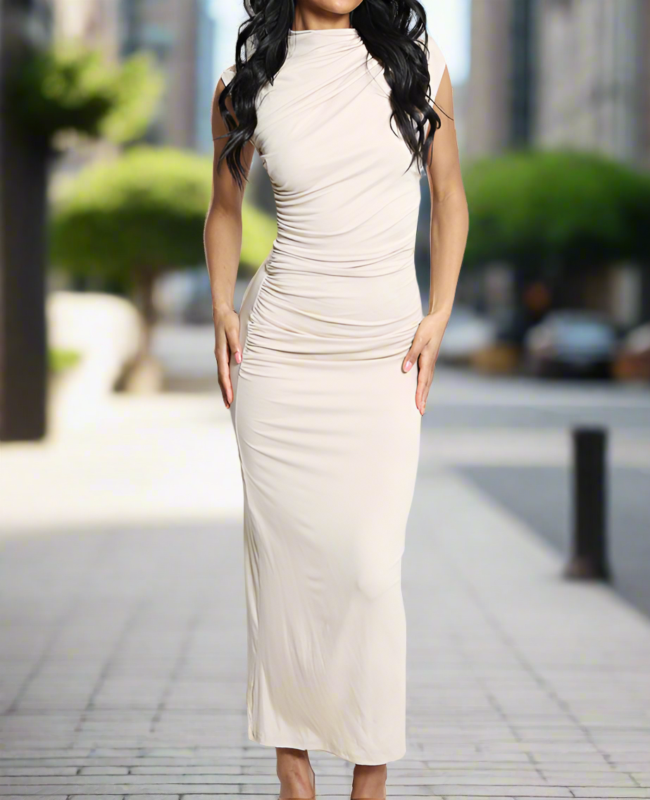 Sleveless Draped Midi Dress