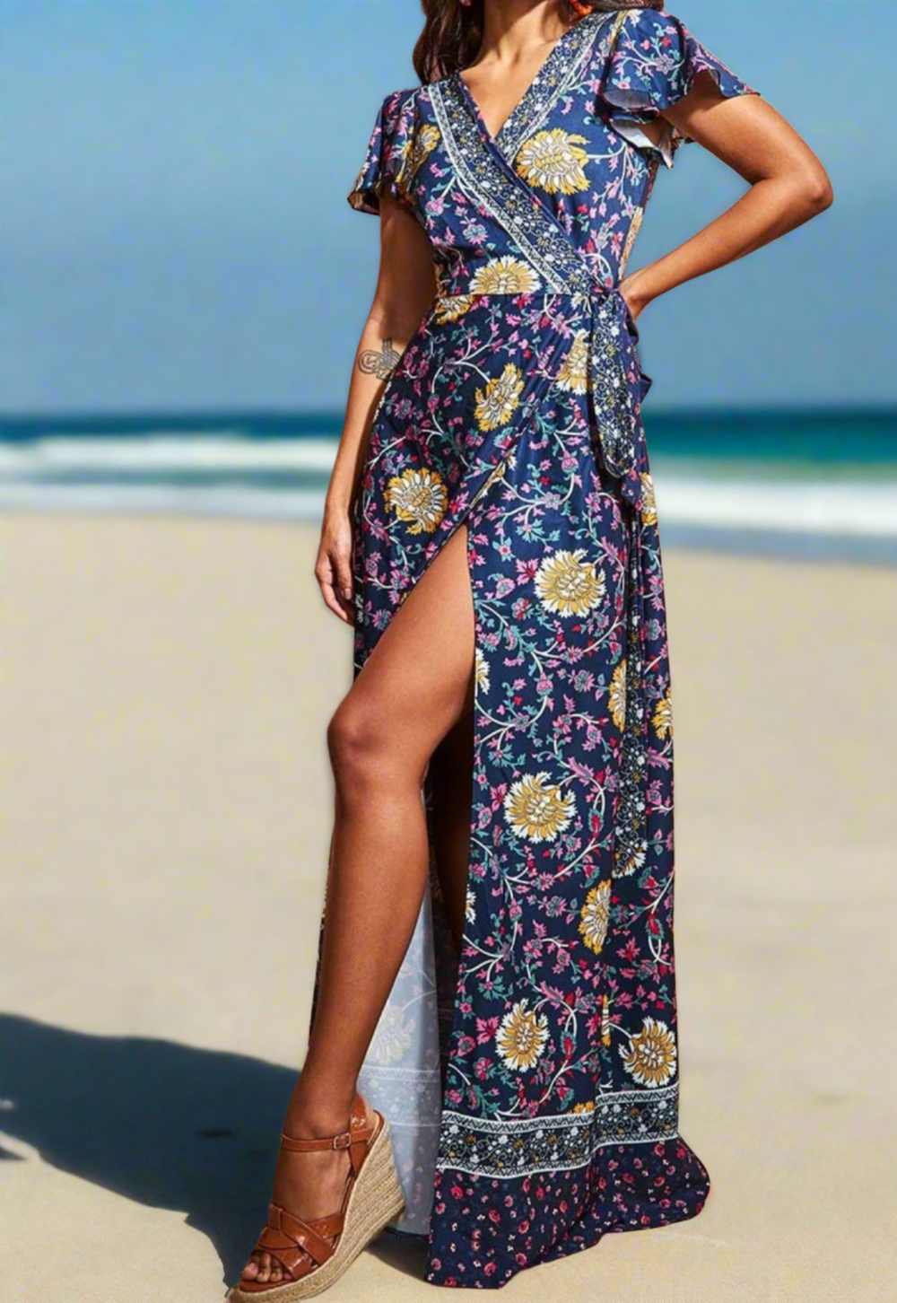 Women's Navy Floral Maxi Dress