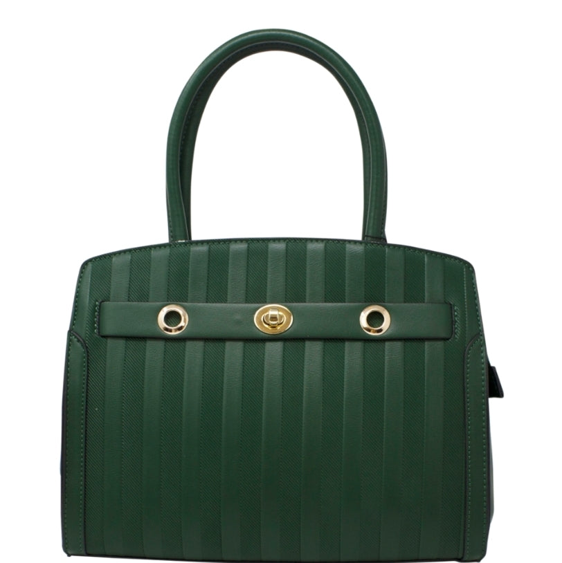 Ladies Plain Striped Green Tote Bag